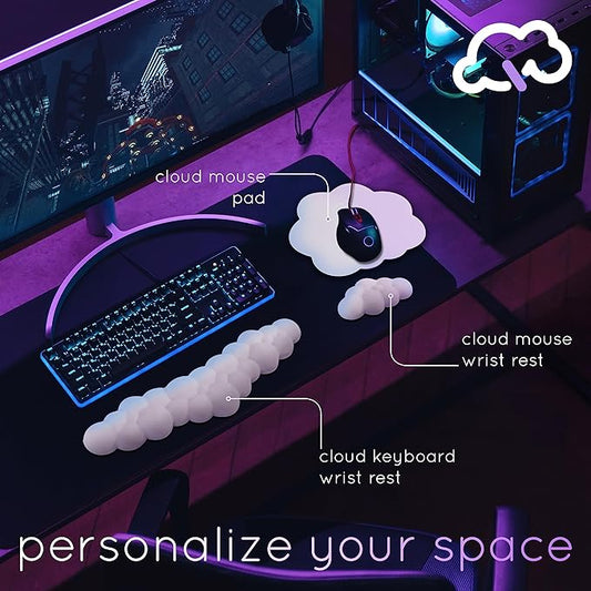 Qloud Cloud Wrist Rest Keyboard Wrist Rest for Computer Keyboard Pad, Cloud Keyboard Wrist Rest, Wrist Pad for Keyboard, Memory Foam, Non Slip Base, Comes with Mouse Pad - Slate Blue
