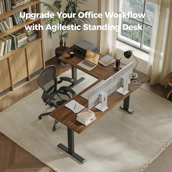 Agilestic 63 x 55 Inch L Shaped Standing Desk Adjustable Height, Corner Standing Desk, Sit Stand Up Computer Table, Splice Board, Dark Walnut