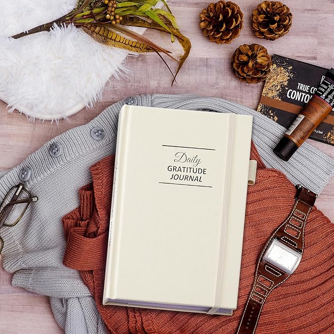 Gratitude Journal with 4 Inspirational Stickers: Undated Daily Gratitude Journal for Women and Men - More Happiness, Affirmation, and Mindfulness in A Few Minutes with Prompts & Quotes (Beige)