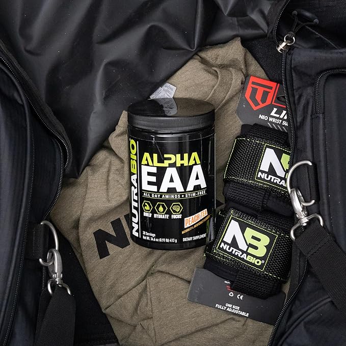 NutraBio Alpha EAA - All-Day Amino Acids for Muscle Growth and Hydration - Essential Amino Acids with Nootropics & Adaptogens- Full Spectrum EAA BCAA Powder - 30 Servings - Peach Tea