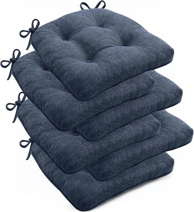 Chair Cushions Set of 6 for Dining Chairs, 16.5"x15.5" Kitchen Chair Pads with Memory Foam, Non-Slip Bottom & Ties, Tufted Indoor Seat Cushions for Home Use – Navy