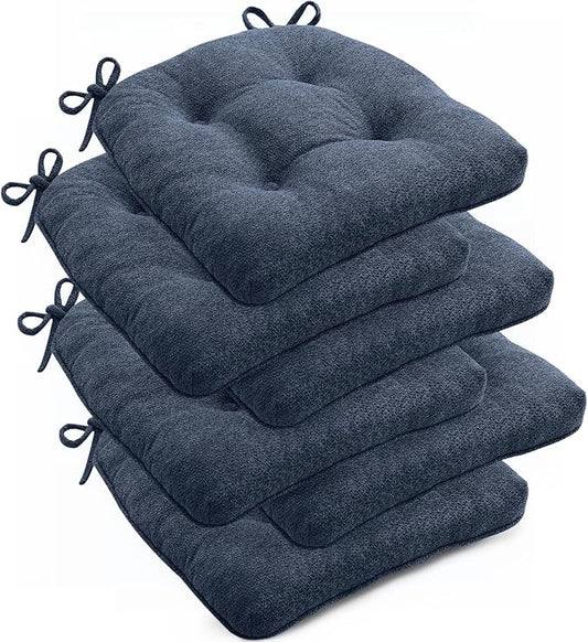 Chair Cushions Set of 6 for Dining Chairs, 16.5"x15.5" Kitchen Chair Pads with Memory Foam, Non-Slip Bottom & Ties, Tufted Indoor Seat Cushions for Home Use – Navy