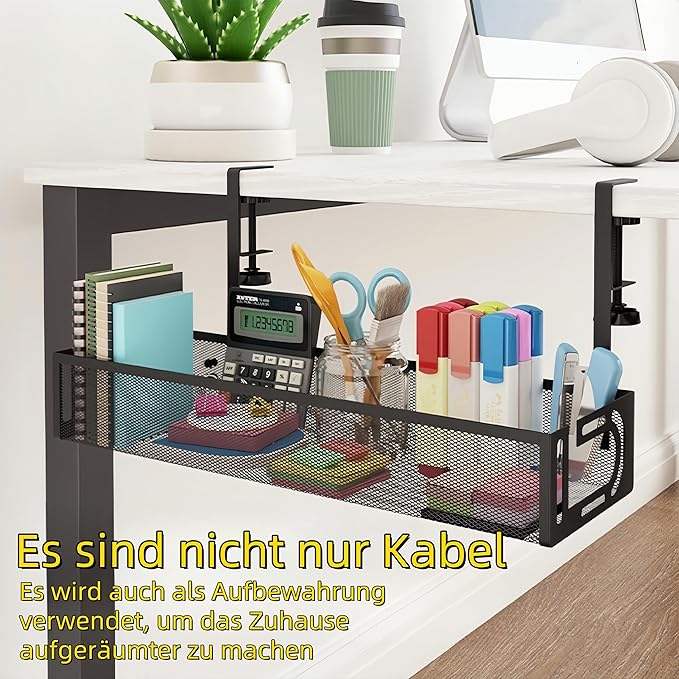 Under Desk Cable Management Tray - Management Organizers Holder, Management Under, No Drill to Desk Cable Raceway, Under Storage for Office, Kitchens, Home (Black)