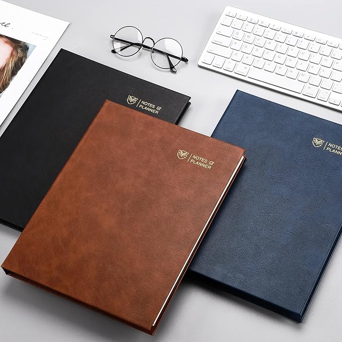 EMSHOI Undated Daily Planner - A4 Large To Do List Notebook Appointment Book for Productivity Time Management, with Hourly Planner Refills, Hardcover Binder Leather Journal - 240 Pages, 9.2x12