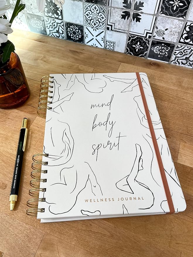 DesignWorks Ink Mind Body Spirit Spiral Mindfulness Notebook Guided Gratitude and Wellness Journal Undated Daily Planner With Self Care and Activity Prompts and Stickers, 7.5" x 10.25