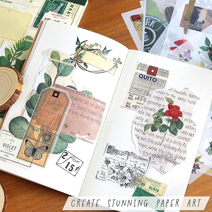 Washi Vintage Stickers for Scrapbooking - Ephemera Book for Journaling with 453 Stickers and 20 Scrapbook Papers. Ephemera for Junk Journals, Journaling Supplies