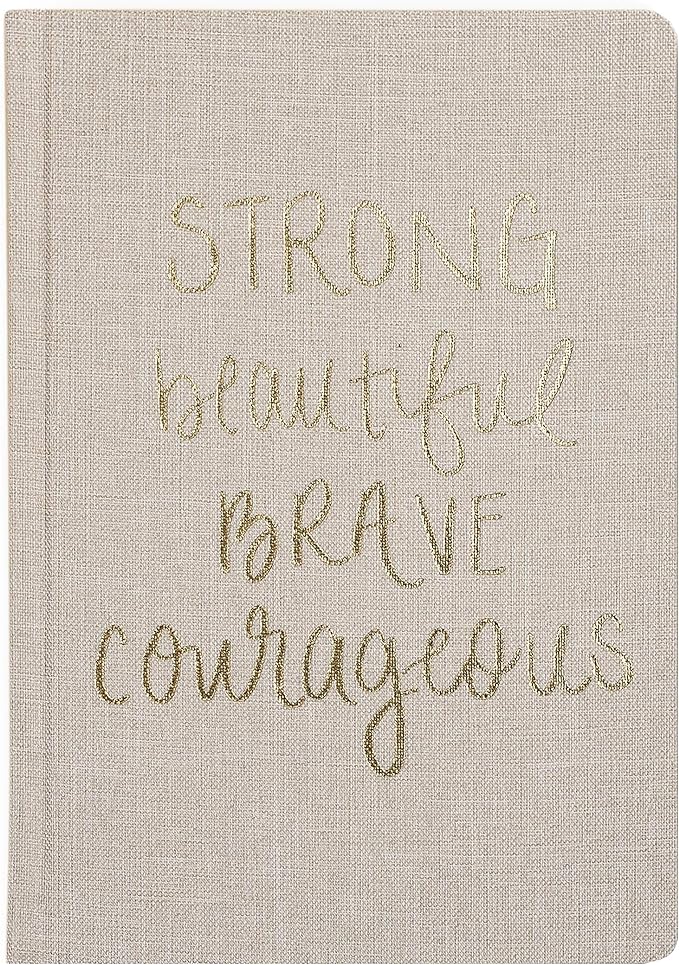Sweet Water Decor Cute Motivational Lined Composition Notebook for Women, 100 Ruled Pages for Writing, Diary with Fabric Inspirational Cover (Strong Beautiful Brave Courageous)