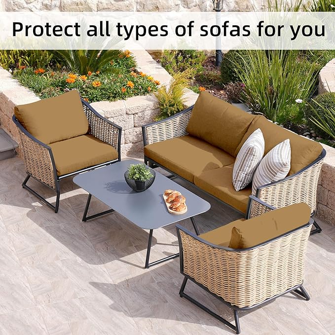8Pcs Stretch Patio Cushion Covers,Outdoor Couch Covers Replacement,Outdoor Couch & Sofa Slipcovers,for Patio Furniture Cushion Covers,Washable Reusable urniture Protector (Camel, Cover Only)
