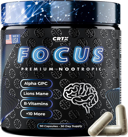 Nootropic Strongest Focus Supplement - Clinically Backed Ingredients Made in USA - Scientifically Backed Doses - Supplement for Brain Fog - AlphaGPC, Lions Mane, Rhodiola and More 10:1 90 Capsules