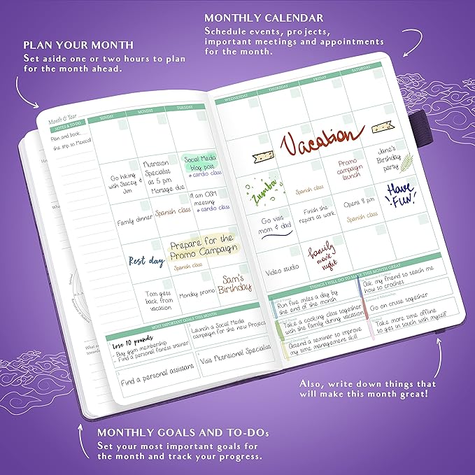 Legend Weekly Colorful Planner 2nd Edition – Undated Life & Work Agenda Journal for Time Management, Goal Setting, Productivity, Tasks & To Do Lists – A5 size, 5.8 ″ x 8.3″, Hardcover – Purple