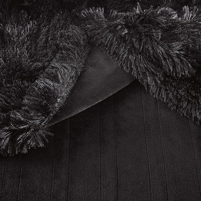 Serta Mila Shaggy Heated Throw Blanket - Soft Faux Fur Heated Blanket, Fast Heating, Auto Shut Off Timer, Low EMF, 5 Heat Setting, ETL Certified, Machine Washable Electric Blanket, Black 50"x60"