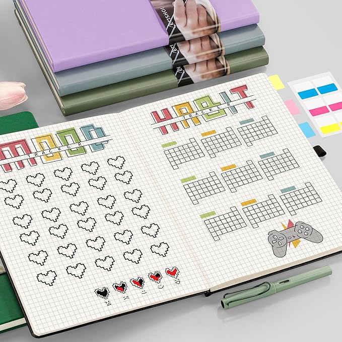 EMSHOI Graph Paper Notebook, 8.5" x 11" Hardcover Leather Journal for Women Men, 192 Pages 100 GSM Grid Paper A4 Large Journals for Writing, Graph Notebook for Work, Graphing, Engineering, Black