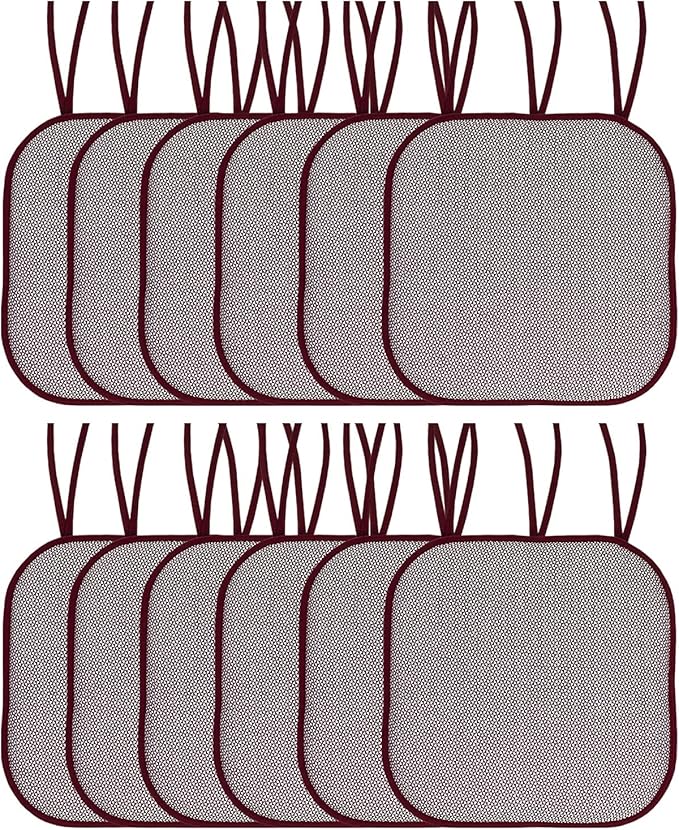 Chair Cushion Memory Foam Pads with Ties Honeycomb Pattern Slip Non Skid Rubber Back Rounded Square 16" x 16" Seat Cover