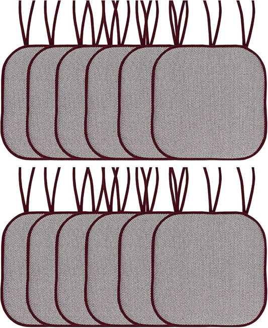 Chair Cushion Memory Foam Pads with Ties Honeycomb Pattern Slip Non Skid Rubber Back Rounded Square 16" x 16" Seat Cover