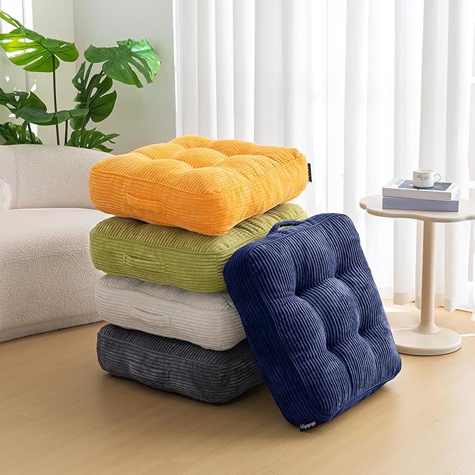 6" Washable Floor Pillow Cushion for Adults, Meditation Cushion Pillow, Large Square Floor Sitting, Removable Tufted Corduroy Cover, for Tatami Living Room or Yoga, 22x22 Inch, 2Pack, Machine Washable
