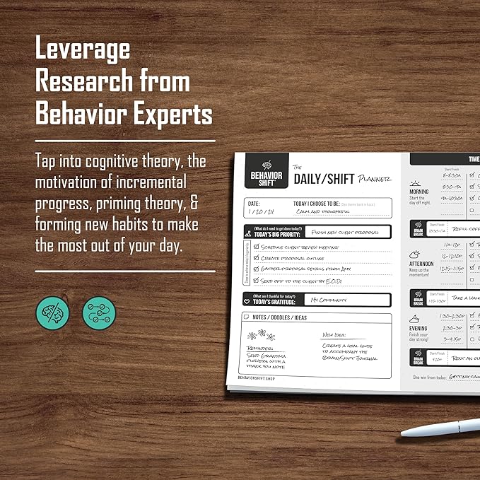 The Behavior Shift Daily Shift Desktop Planner - Undated Tear off Planner - Brain Dump Notepad & Organizer with Gratitude, Time Blocking, Prioritization & Goal Focus - 13 Week productivity Tracker