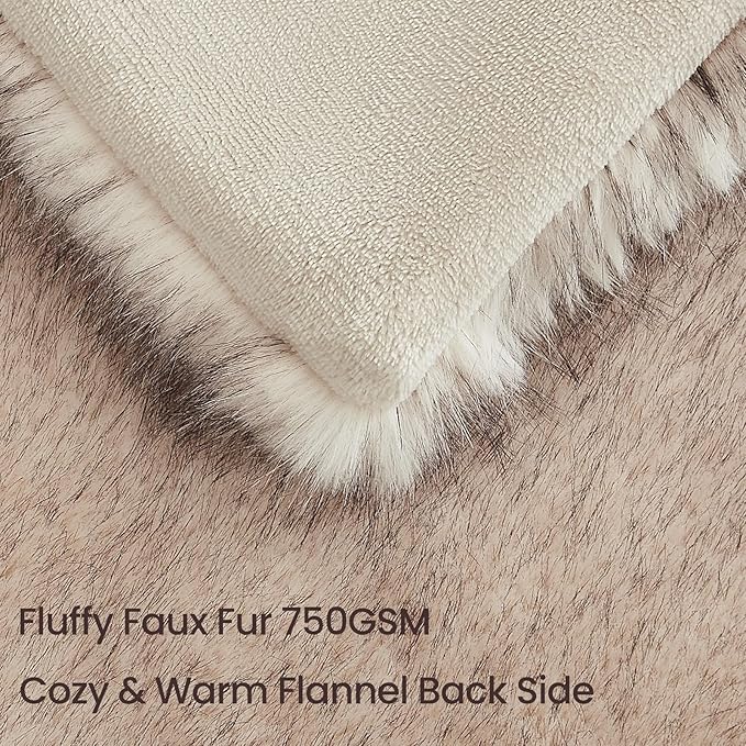 L'AGRATY Faux Fur Throw Blanket: 50''x 60'' Luxury Fluffy Plush Thick Faux Fur Blanket for Bed Couch Sofa - Cozy Soft Fuzzy Blankets for Women Man: Minky Couture Decoration Blanket (Taupe Brown)