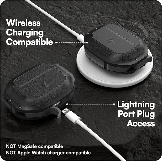 Keybudz for AirPods 4 Case with Lock - Fully Waterproof AirPods 4th Generation Case Cover - Keychain, Rugged Tough Protection, Hard Shell and Carabiner (Carbon Black)