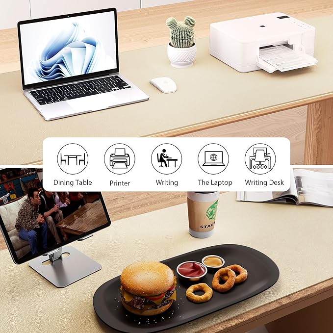 Aothia Leather Desk Pad Protector - Large Mouse Pad, Office Mat, Non-Slip PU Leather Blotter, Laptop Desk Pad, Waterproof Writing Pad for Office and Home (Beige, 38" x 13.7")