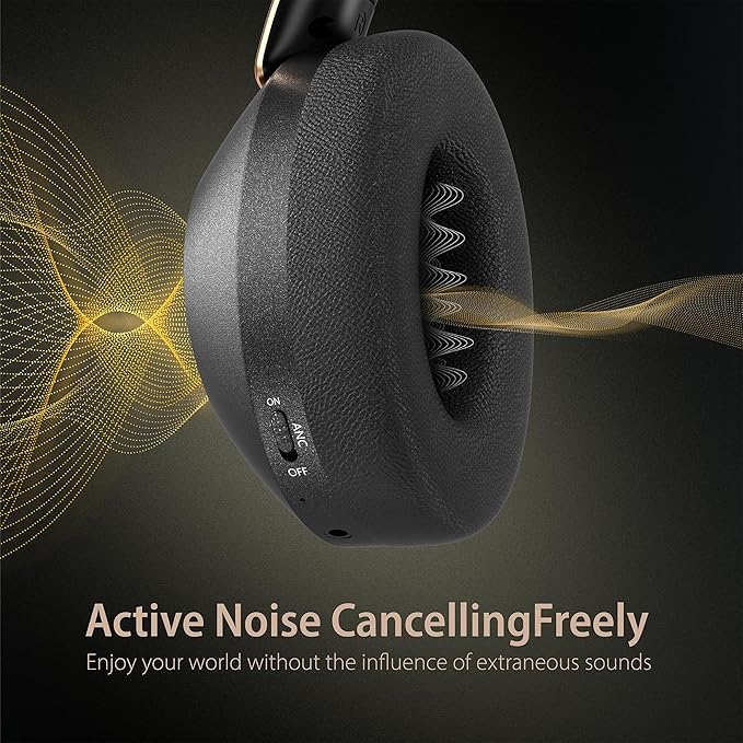 Active Noise Cancelling Headphones, 100H Playtime Headphones Wireless Bluetooth, Bluetooth Headphone with Mic, Over Ear Wireless Headphone with Deep Bass,Fast Charging for Travel