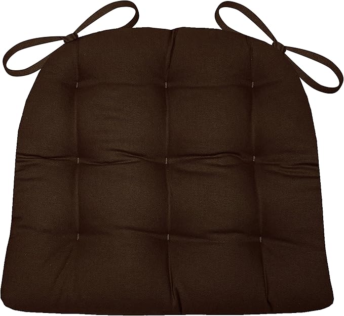Barnett Home Decor Cotton Duck Brown Dining Chair Pad with Ties - 19 x 19 Size Large Chair Cushion - Latex Foam Fill - Machine Washable, Reversible, Solid Color, 100% Cotton, Made in USA