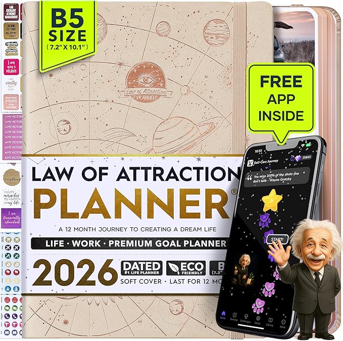 2026 Planner Weekly and Monthly | Law of Attraction Planner with Panduo App | A 12 Month Journey for Productivity, Gratitude & Goal Setting | Includes Foldable Vision Board, Gift Box & Stickers