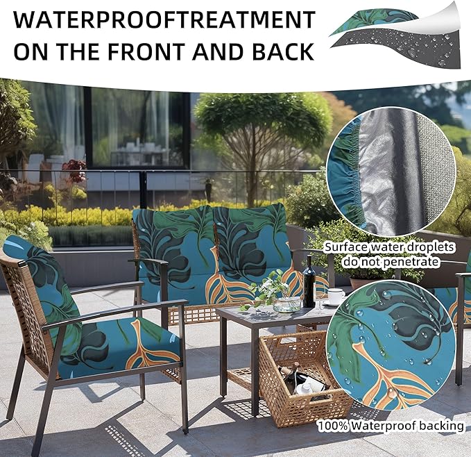 8Pcs Outdoor Cushions Covers Waterproof, Patio Cushion Covers, Stretch Cushion Covers Replacement,Cushion Slipcovers, Furniture Cushion Covers (Cool, 8PCS-Print)