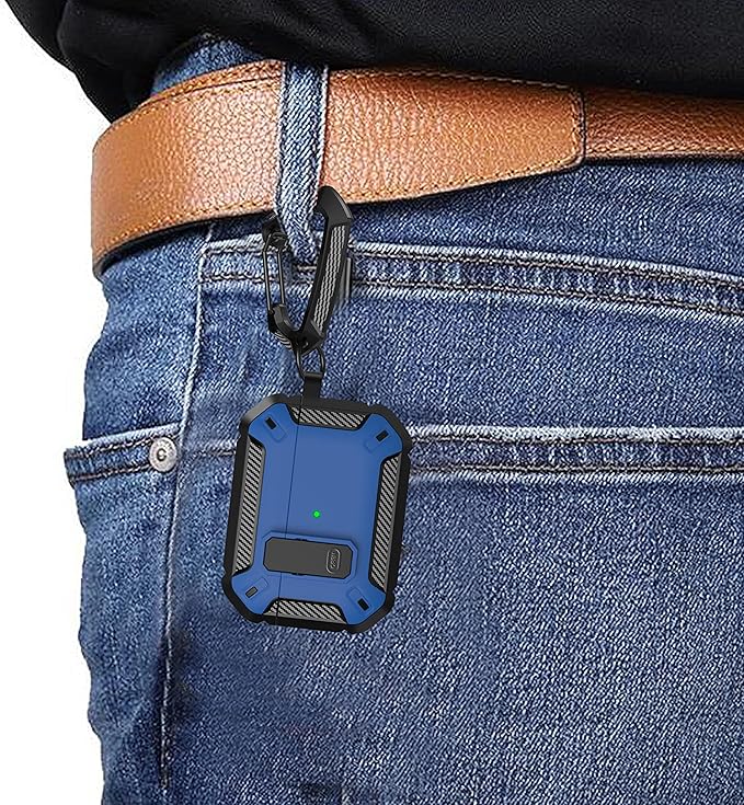 Maxjoy for AirPods Pro Case Cover with Lock, AirPods Pro 1st Generation Case for Men Military Rugged Protective Cover with Keychain Compatible with Apple AirPod Pros 2019 Front LED Visible, Blue