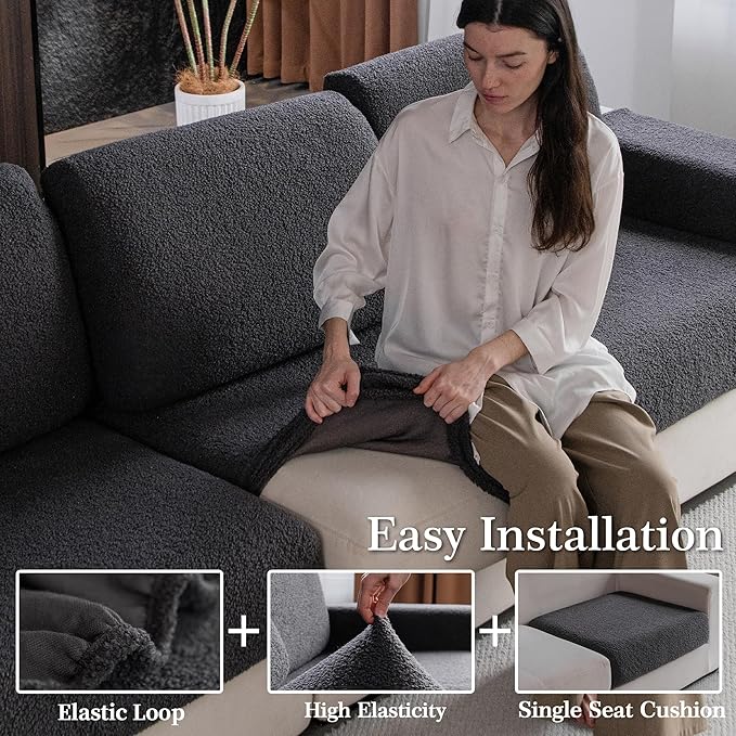 Couch Cushion Covers for Sectional Sofa, Stretch Soft Sofa Slipcovers Washable Wear-Resistant Universal Furniture Protector for Living Room(3 Seaters Covers, Dark Gray)