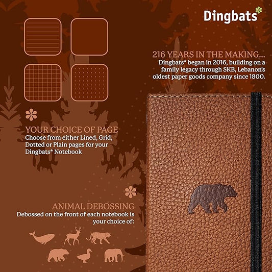 Dingbats* Wildlife A6 Plain Pocket Notebook - PU Leather Hardcover - Small Writing Journal for Work, Travel - Pocket, Elastic Closure, Bookmark