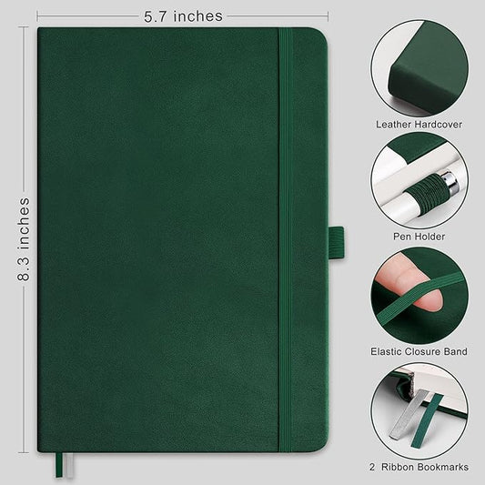 RETTACY Blank Journal Notebook, 2-Pack, 192 Pages per Pack, A5 Medium Size (5.7'' x 8.3''), Leather Hardcover, 100 GSM Thick Paper, for Sketching, Drawing, Painting (Black & Dark Green)