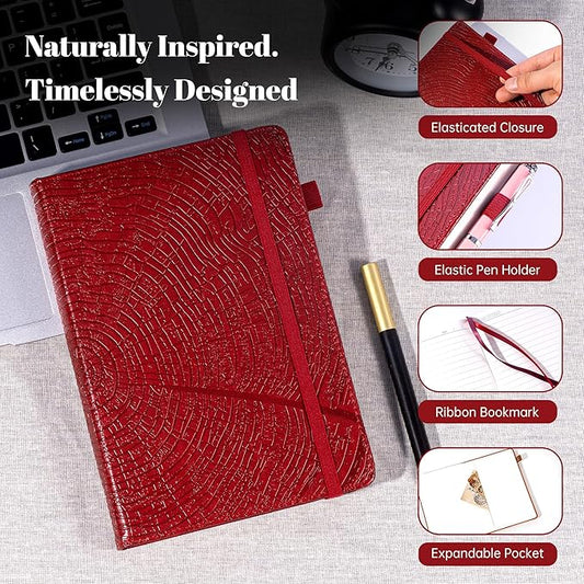 CAGIE Lined Journal for Women Men, Tree Growth Ring Leather Bound Journal Notebook, 256 Pages 100 GSM Journals for Writing, A5 Hardcover Journaling Notebooks for Work, Note Taking (Red