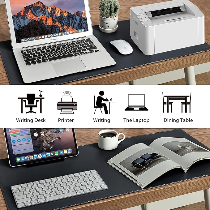 Large Leather Mouse Pad for Desk, 30.3" x 14.4" Desk Mat, Non-Slip Pu Leather Office Home Desk Mat, Waterproof Desk Pad for Keyboard and Mouse, Laptop, Writing, Desk Accessories (Dark Grey)