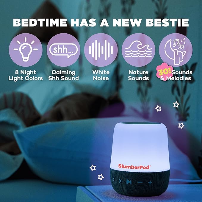 SlumberPod SlumberCalm 2-in-1 Sound Machine with Light for Kids | Baby Sleep Soother | White Noise Machine Baby | Nature Sounds | 8 Night Light Colors | Sound Machine | Rechargeable