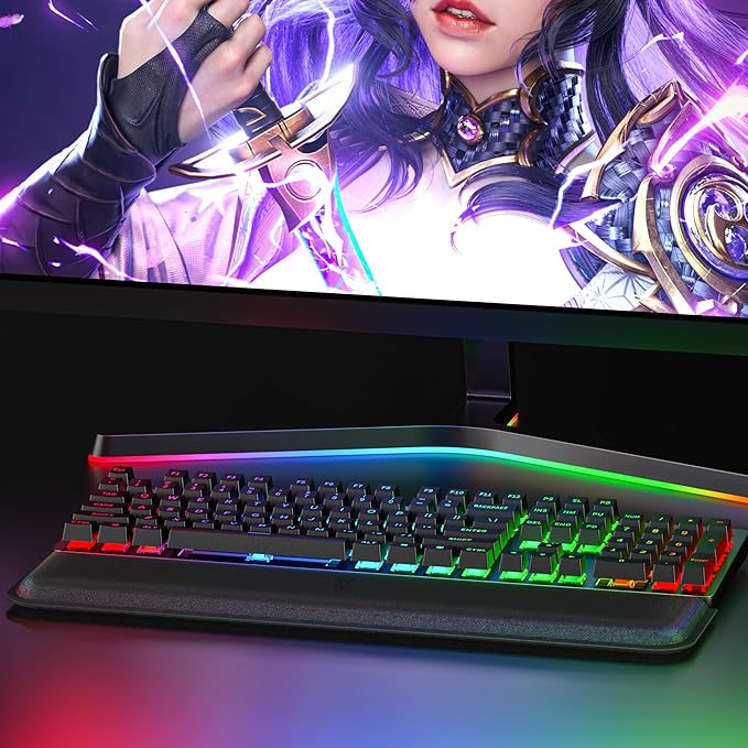 Computer Keyboard Wrist Rest Pad, Ergonomic Soft Memory Foam Wrist Support w/Anti-Slip Rubber Base, Black (Ice Silk Cloth, 17.48 in*3.54 in*1.1 in)