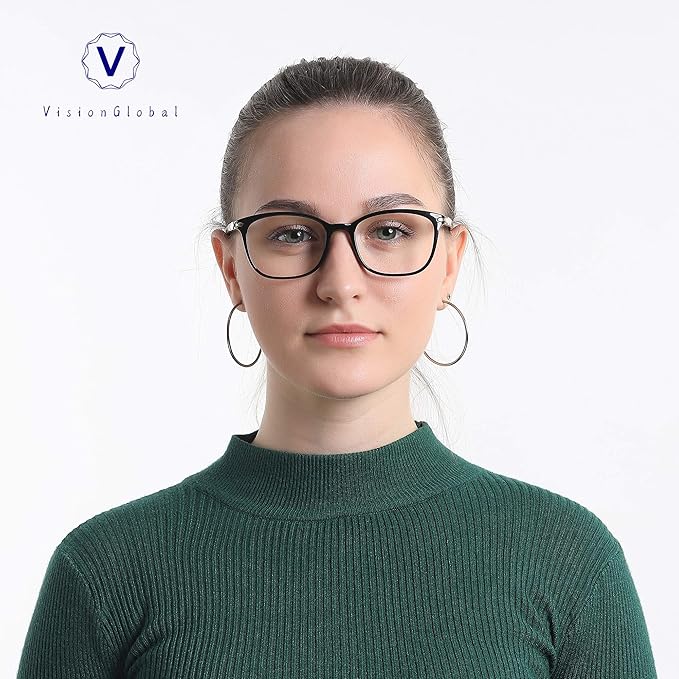 VisionGlobal Blue Light Blocking Glasses for Women/Men, Anti Eyestrain, Computer Reading, TV Glasses, Stylish Square Frame, Anti Glare(Black,+3.25 Magnification)