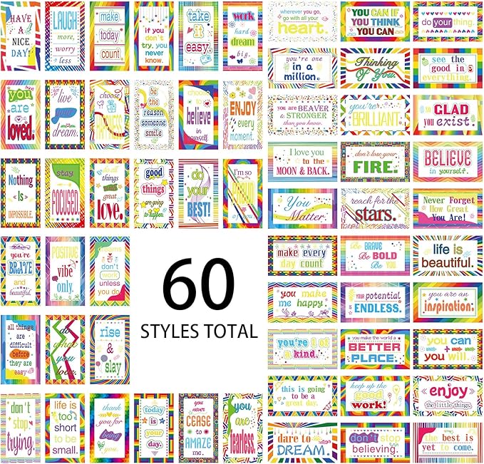 Jinei 300 Inspirational Affirmation Cards Positive Motivational Cards Small Mini Encouragement Quotes for Women Church End of the Year Teacher Gifts(Rainbow Style)