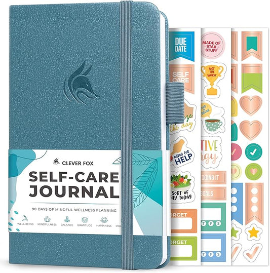 Clever Fox Self-Care Journal Pocket – Daily Reflection Notebook – Mental Health & Personal Development Planner, Meditation & Mood Log (Aquamarine)