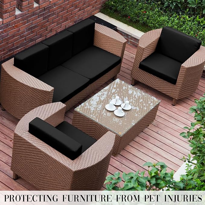 12Pcs Patio Cushion Covers Waterproof, Cushion Covers, Stretch Outdoor Couch Covers, Patio Couch Slipcovers, Patio Cushion Covers Replacement, Outdoor Chair Cushion Covers (Black)