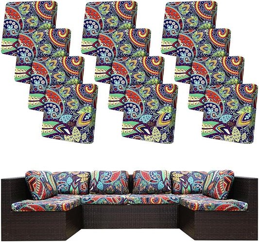 12 Pcs Stretch Patio Cushion Covers,Outdoor Couch Covers Replacement,Outdoor Couch & Sofa Slipcovers,for Patio Furniture Cushion Covers,Washable Reusable Furniture Protector (Rococo ,Cover Only)