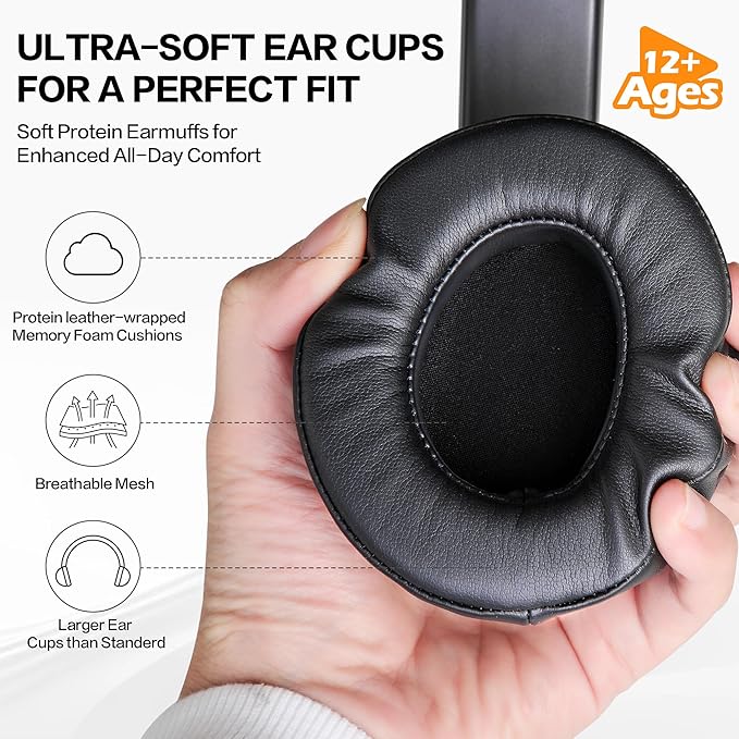 Over Ear Headphones Wired with Microphone - Noise Isolating Corded Headphones with Protein Leather Ear Cushions for Teens Adults,Fordable Head phones with Golded 3.5 mm Jack for Laptop (Black)