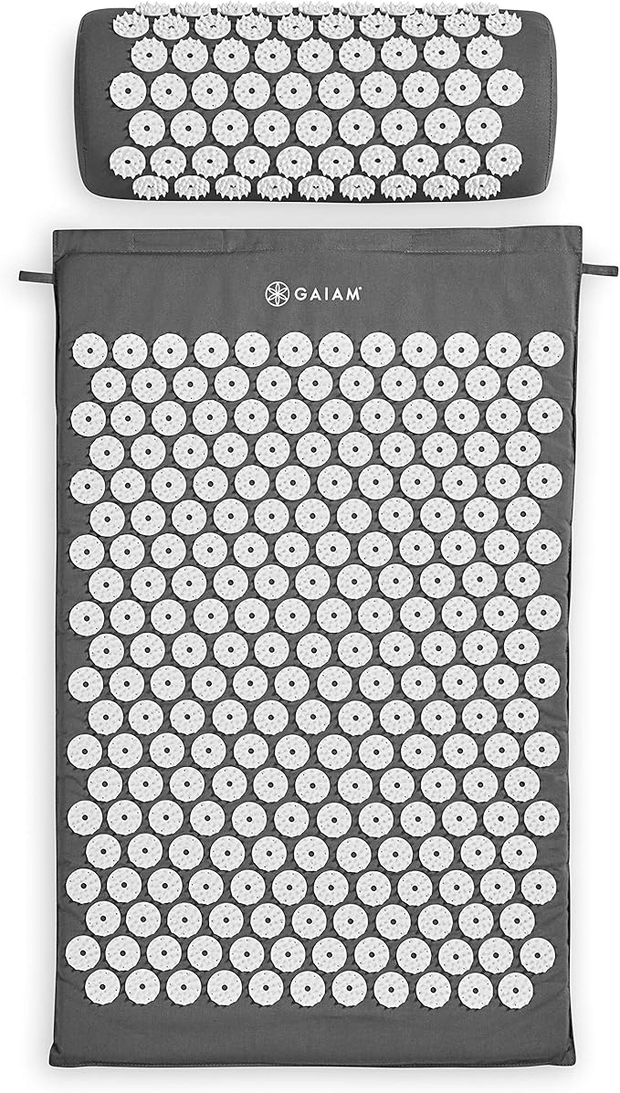 Gaiam Acupressure Mat and Pillow Set, Acupuncture Style Massage Mat & Pillow, Relief for Sciatic Nerve, Muscle Tension, Fibromyalgia, Neck, Shoulder & Back Pain, Migraine & Headaches and Insomnia Grey