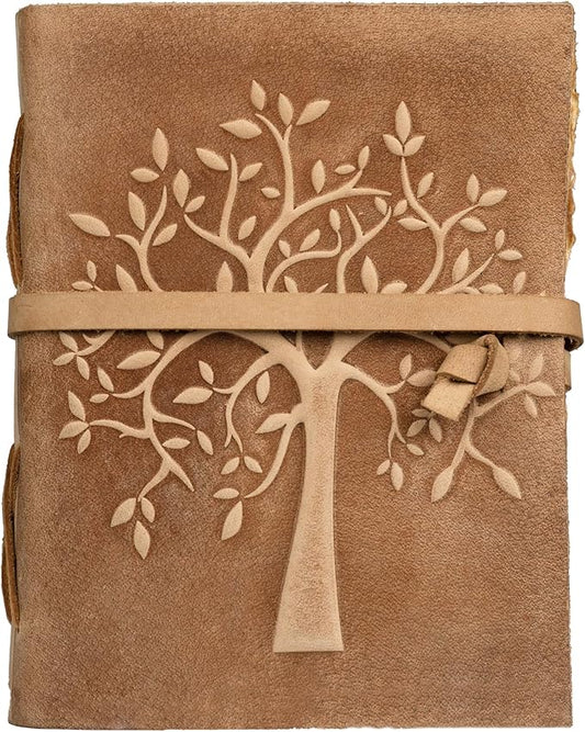 LEATHER VILLAGE Tree of Life Journal - 13 X 8 inches - Brown - 200 Antique Deckle Edge Handmade Paper – Book of Shadows - Vintage Leather Bound Journal for Women & Men