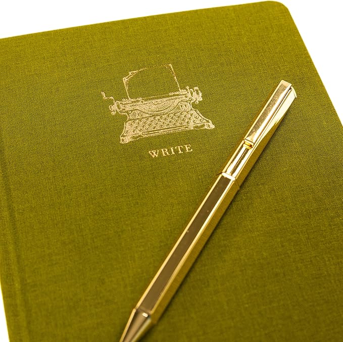 Graphique Typewriter Lined Journal Plus Pen Luxe Collection, Hardcover Diary Notebook for Writing, Gold Foil Embossing, 160 Pages, 6” x 8”