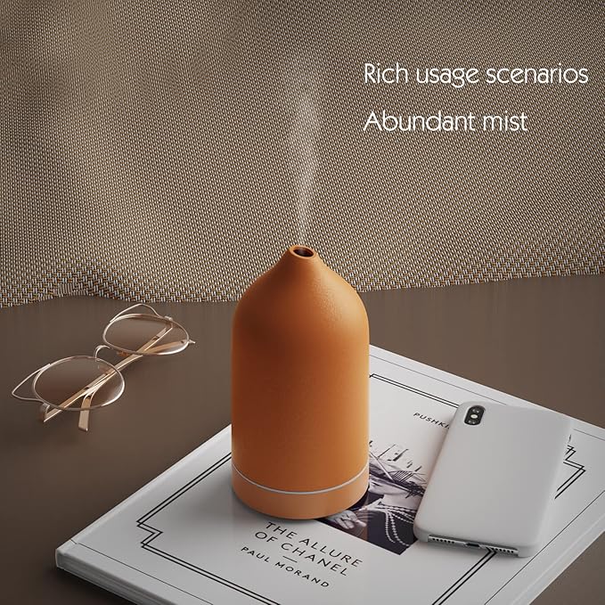 Stone Diffuser, Ceramic Essential Oil Diffuser, Humidifier 160ml Ultrasonic Oil Diffuser for Aramatherapy (Terracotta)