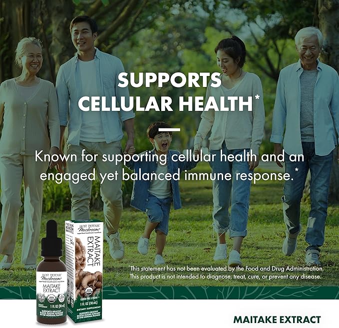 Host Defense Maitake Extract - Immune & Cellular Health Support - Dietary Herbal Supplement with Maitake Mushroom & Mushroom Mycelium - Liquid Supplement - 1 fl oz (30 Servings)