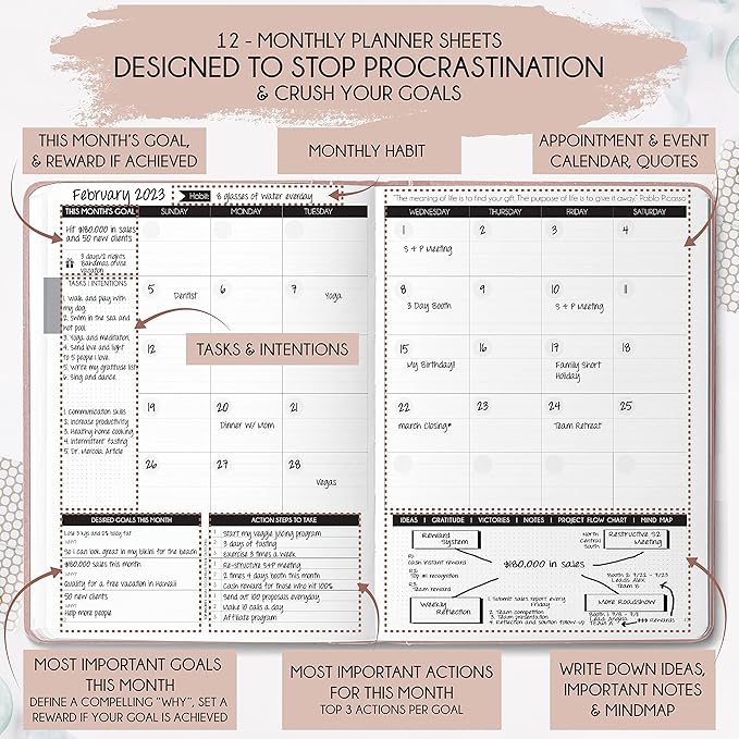 Life & Goal Planner – Undated Daily, Weekly & Monthly Organizer with Habit Tracker, Time Management Tools, and Productivity Journal for Personal Growth and Success