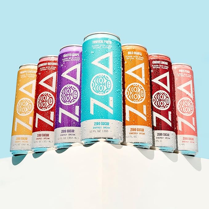 ZOA Zero Sugar Energy Drinks, Pineapple Coconut - Sugar Free with Electrolytes, Healthy Vitamin C, Amino Acids, Essential B-Vitamins, and Caffeine from Green Tea - 12 Fl Oz (12-Pack)