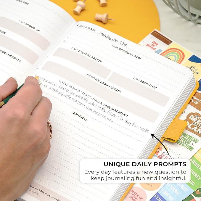 Clever Fox Positivity Journal – Daily Gratitude & Affirmation with Prompts – Motivational Mental Health Notebook with Habit Tracker (Amber Yellow)