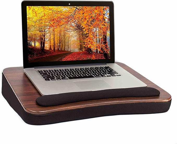 Sofia + Sam Multi Tasking Lap Desk with Memory Foam Cushion | Wrist Rest Cushion | Fits Laptops Up to 17" | Portable Laptop and Book Stand | Black | Wood Top | Work from Home